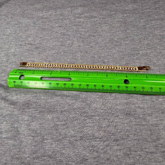 Gold-Tone Double Chain Bracelet Clear Rhinestones Secure Clasp Shine Sparkles - Picture 8 of 16